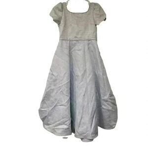 Girl's Vintage Ice Blue & Silver Acetate Jacquard Satin w Tulip Short Sleeves